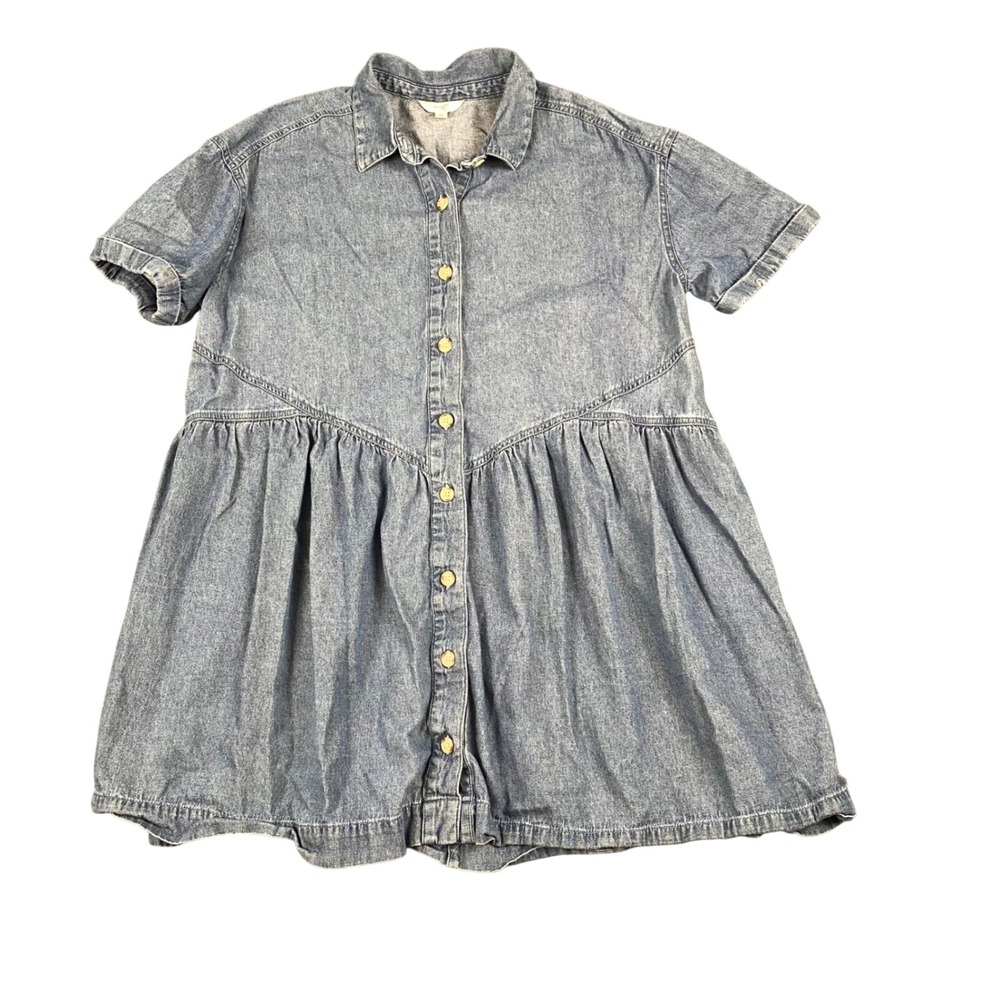 Terra & Sky Womens 0X 14W Light Wash Denim Short Sleeve Babydoll Shirt Dress